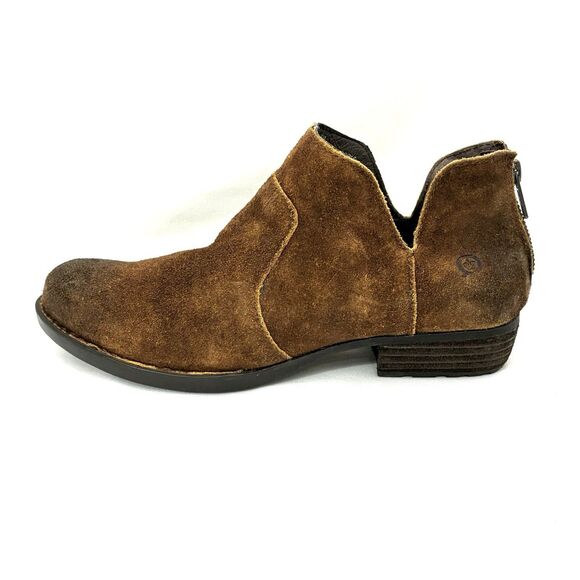 Born Bootie Brown Suede Leather Back Zip Low Cut Ankle Boots sz 8 Preowned - Picture 2 of 13
